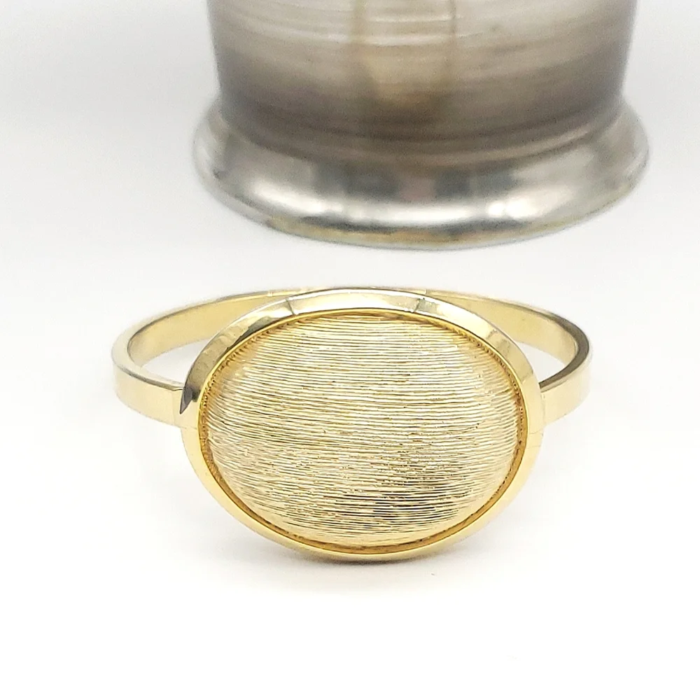 Unique Gold Tone Oval Statement Bracelet Hinged Bracelet